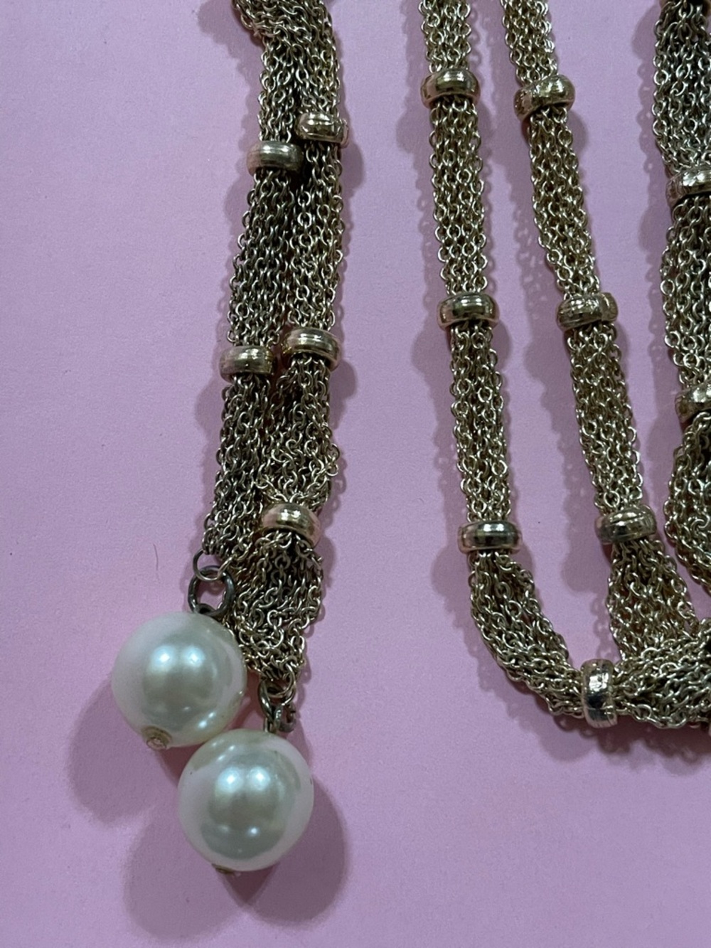 Vintage Costume Gold Tone Faux Pearl Flapper Necklace #9288 - Picture 2 of 4